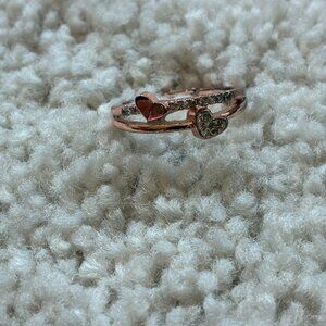Rose Gold Plated Solid & Cubic Zirconia Heart Adjustable Ring